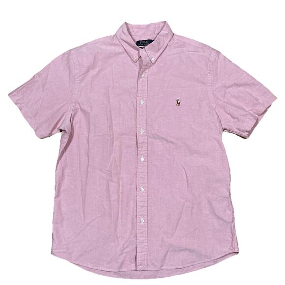 Polo Ralph Lauren Pink Short Sleeve Button Shirt Sz L RL Untucked Fit Flesh Pony - Picture 1 of 7